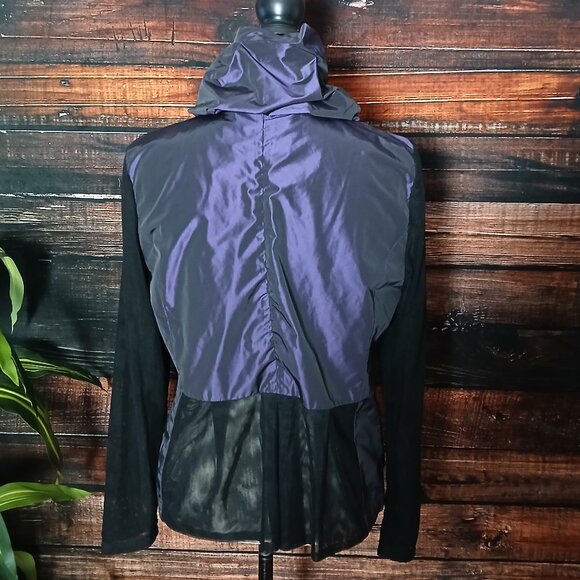 NWOT SOLO MODA Jacket 8 Purple Metallic Black Sheer Mesh Sleeves Full Zip - Picture 6 of 10